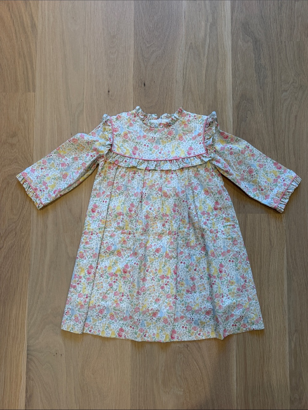 La Coqueta Girls Floral Ruffle-Trim Long Sleeve Dress - Pink & Yellow Size 5Y